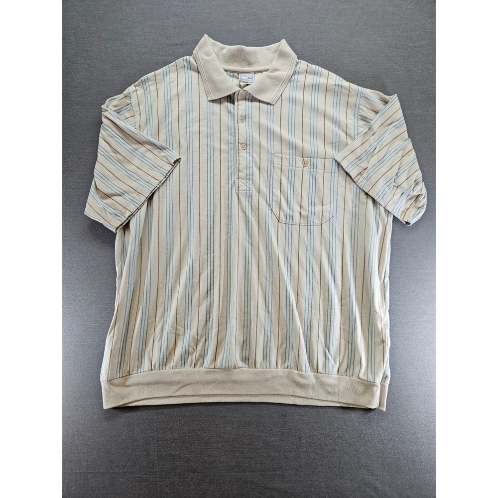 Haband Casual Joe Mens XL Tan Striped Short Sleeve Banded Hem Polo Shirt Vintage